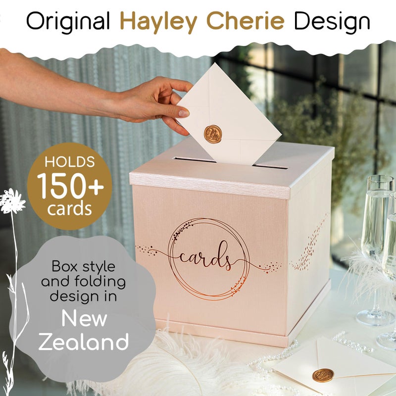 Hayley Cherie Pink Rose Gold Card Box for Party, Large 10â€ Gift Card Box Birthday, Bridal & Baby Shower, Wedding Reception, Graduation, Sweet 16, Quinceanera, Anniversary, Envelope Holder with Slot, Money Basket - Image 2